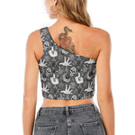 Gothic Wicca Curse Print One Shoulder Crop Top
