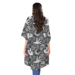 Gothic Wicca Curse Print Open Front Beach Cover Up