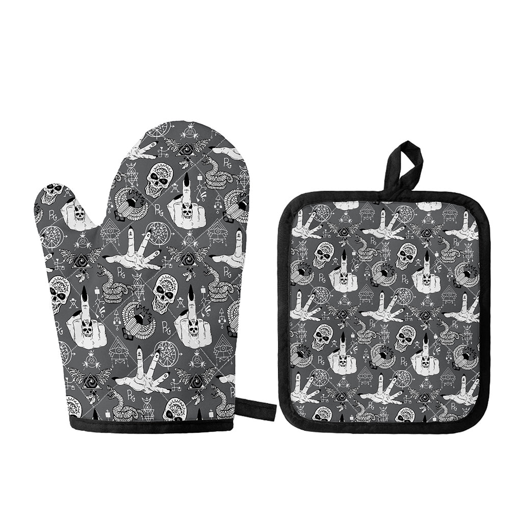 Gothic Wicca Curse Print Oven Mitt And Pot Holder Set