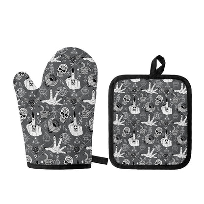 Gothic Wicca Curse Print Oven Mitt And Pot Holder Set