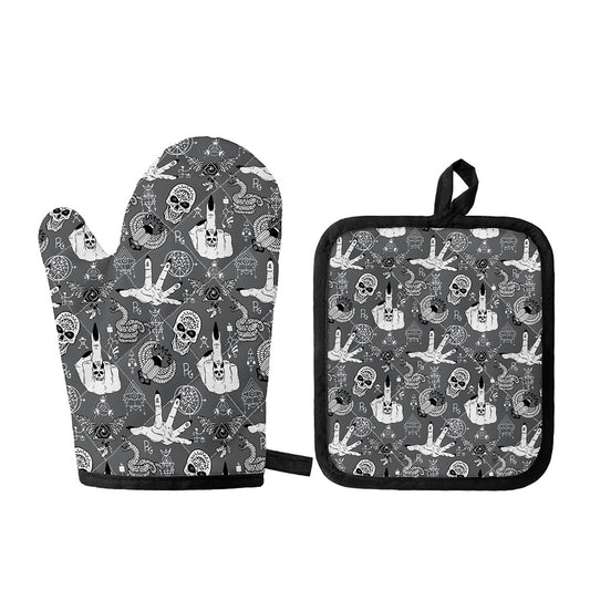 Gothic Wicca Curse Print Oven Mitt And Pot Holder Set