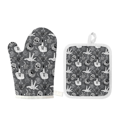 Gothic Wicca Curse Print Oven Mitt And Pot Holder Set