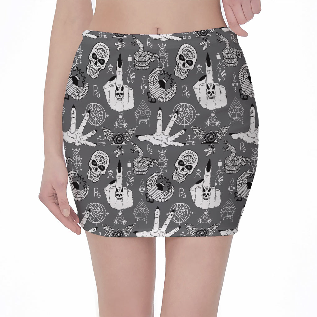 Gothic Wicca Curse Print Pencil Mini Skirt