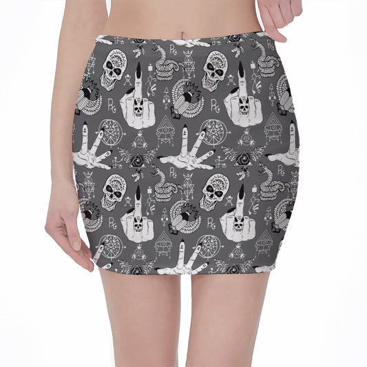 Gothic Wicca Curse Print Pencil Mini Skirt
