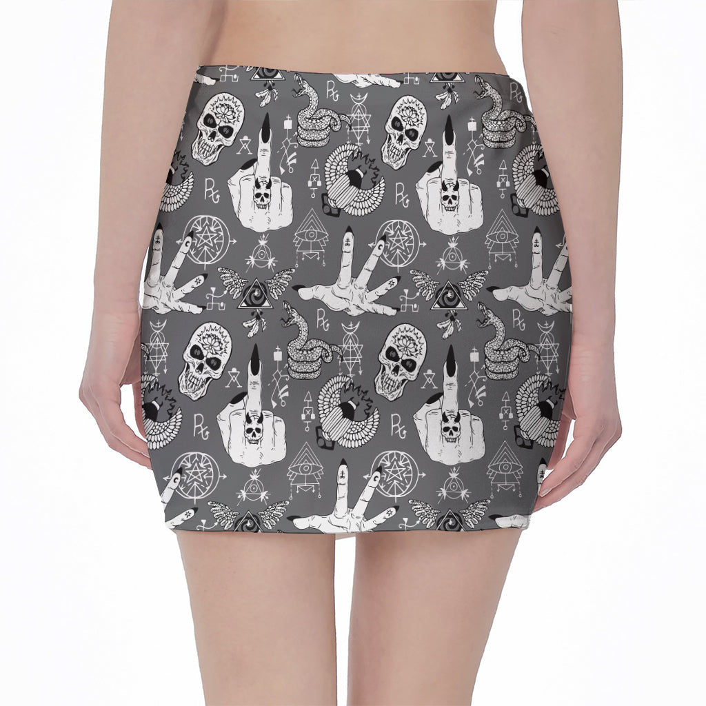 Gothic Wicca Curse Print Pencil Mini Skirt
