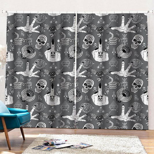 Gothic Wicca Curse Print Pencil Pleat Curtains