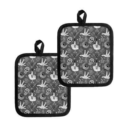 Gothic Wicca Curse Print Pot Holders