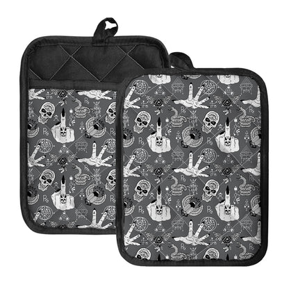 Gothic Wicca Curse Print Pot Holders With Pocket