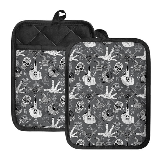 Gothic Wicca Curse Print Pot Holders With Pocket
