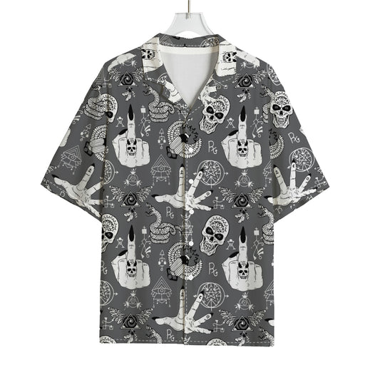 Gothic Wicca Curse Print Rayon Hawaiian Shirt