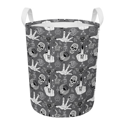 Gothic Wicca Curse Print Round Laundry Basket