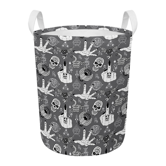 Gothic Wicca Curse Print Round Laundry Basket