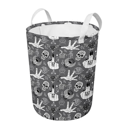 Gothic Wicca Curse Print Round Laundry Basket