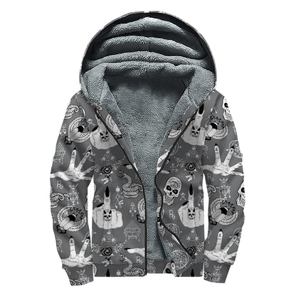 Gothic Wicca Curse Print Sherpa Lined Zip Up Hoodie
