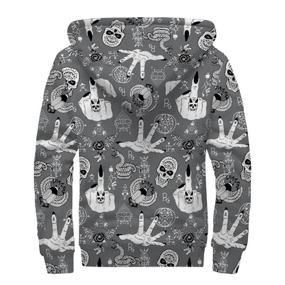 Gothic Wicca Curse Print Sherpa Lined Zip Up Hoodie