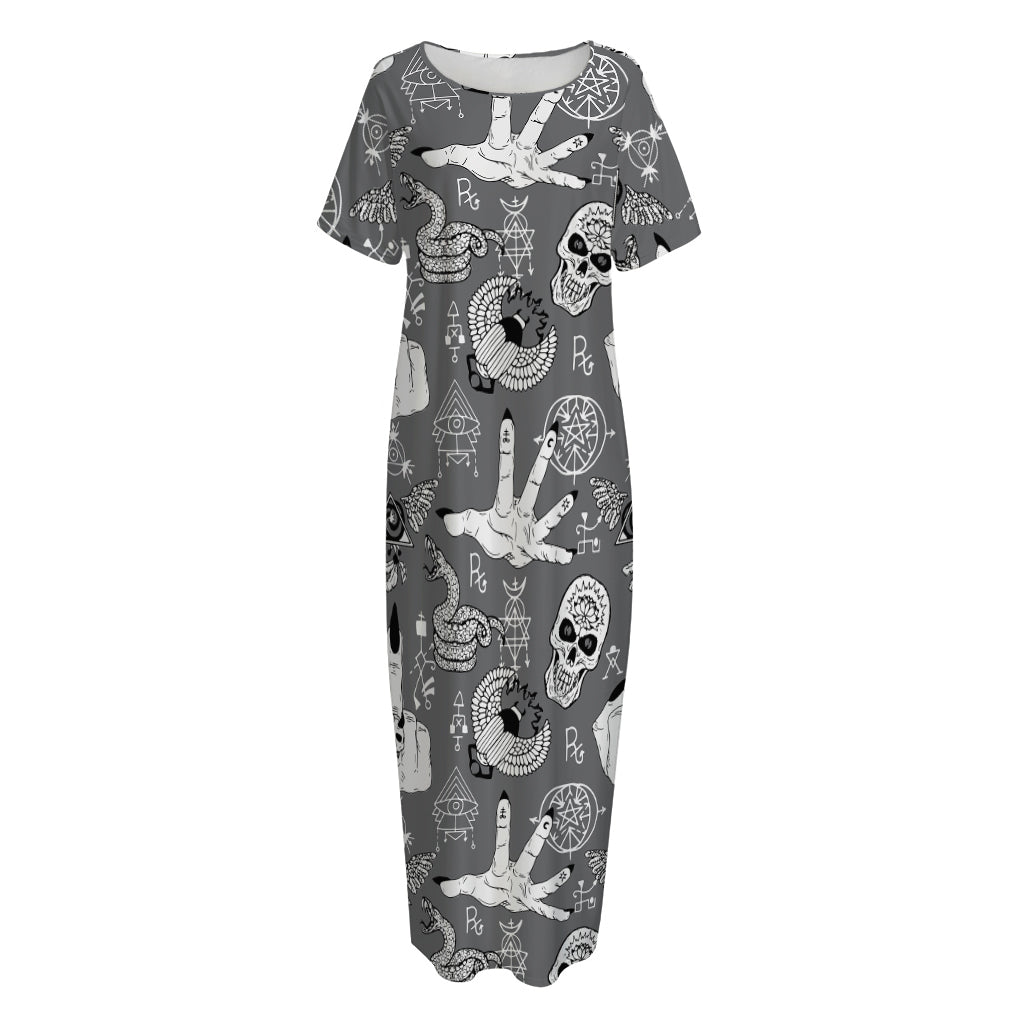 Gothic Wicca Curse Print Short Sleeve Long Nightdress