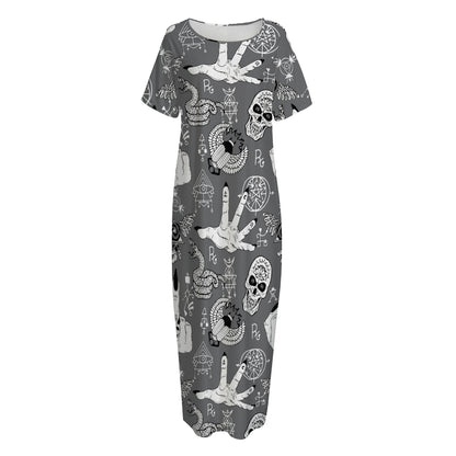 Gothic Wicca Curse Print Short Sleeve Long Nightdress