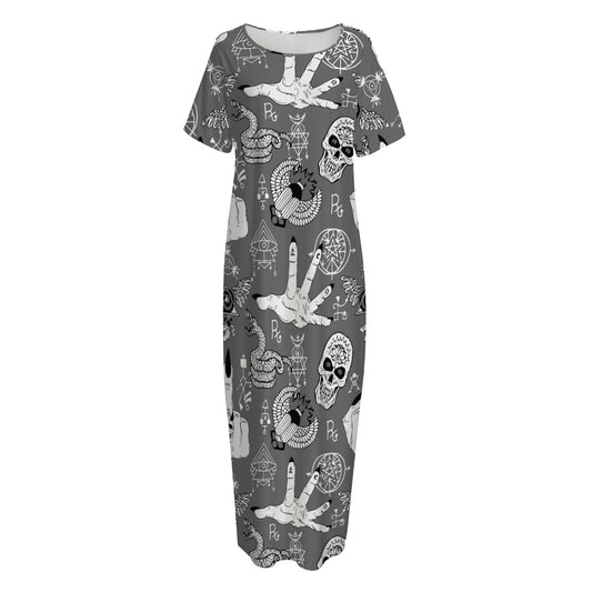 Gothic Wicca Curse Print Short Sleeve Long Nightdress