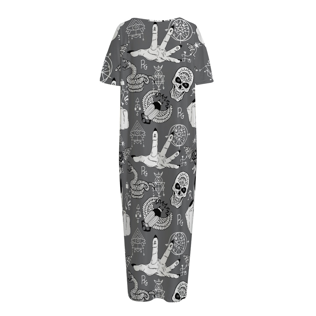 Gothic Wicca Curse Print Short Sleeve Long Nightdress