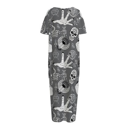 Gothic Wicca Curse Print Short Sleeve Long Nightdress