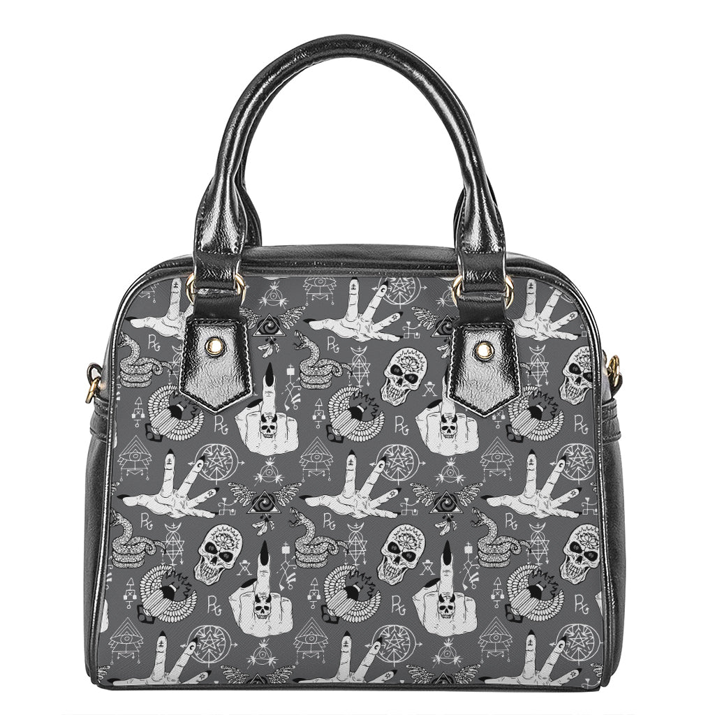 Gothic Wicca Curse Print Shoulder Handbag
