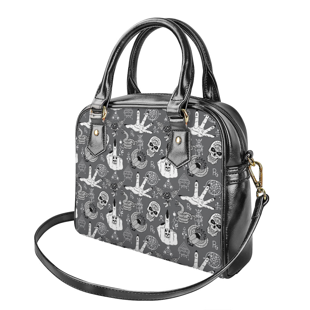 Gothic Wicca Curse Print Shoulder Handbag
