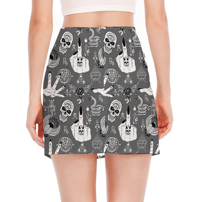 Gothic Wicca Curse Print Side Slit Mini Skirt