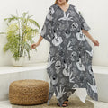 Gothic Wicca Curse Print Silk V-Neck Kaftan Dress