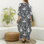 Gothic Wicca Curse Print Silk V-Neck Kaftan Dress