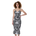 Gothic Wicca Curse Print Slim Fit Midi Cami Dress