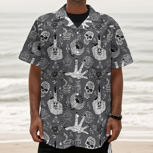 Gothic Wicca Curse Print Textured Short Sleeve Shirt