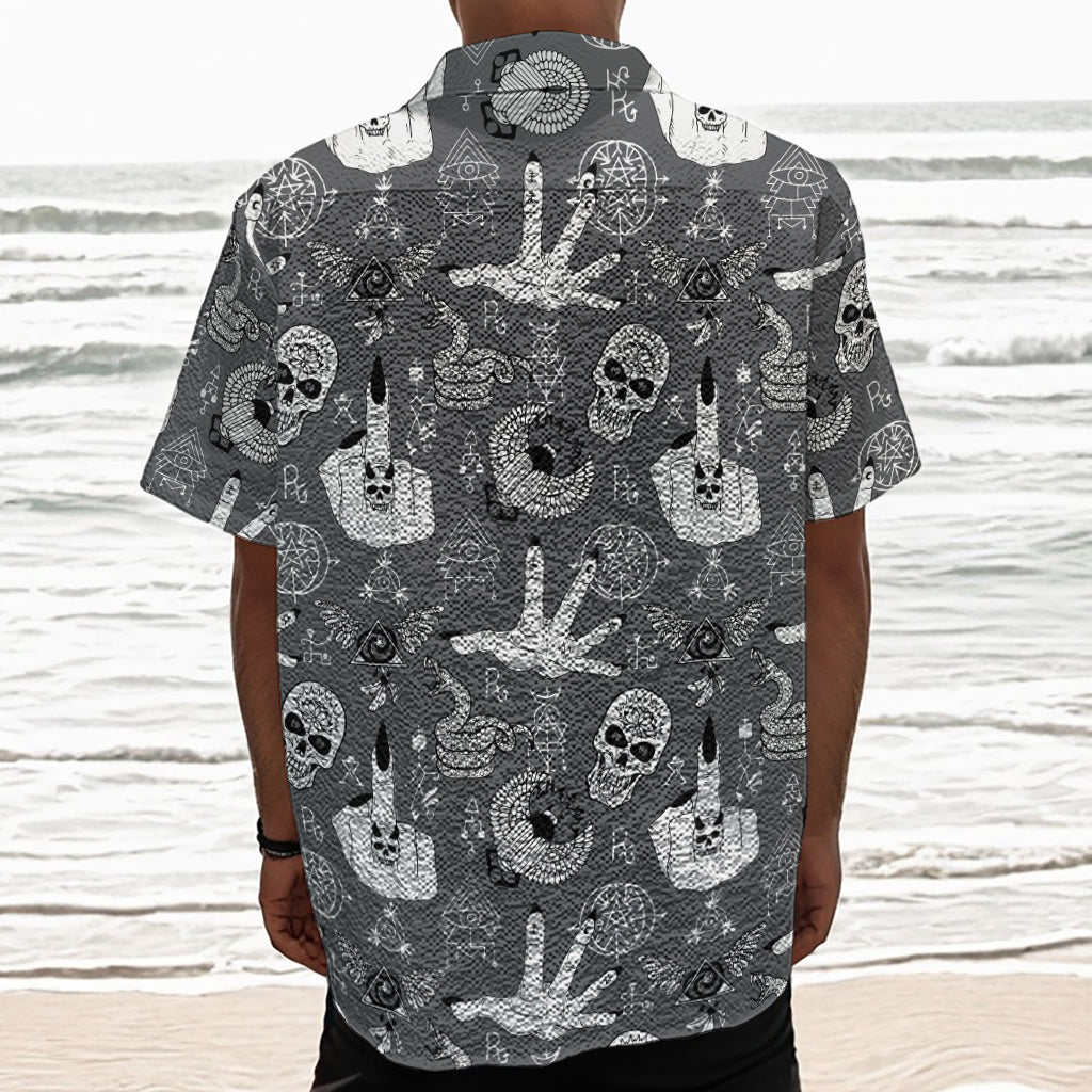 Gothic Wicca Curse Print Textured Short Sleeve Shirt