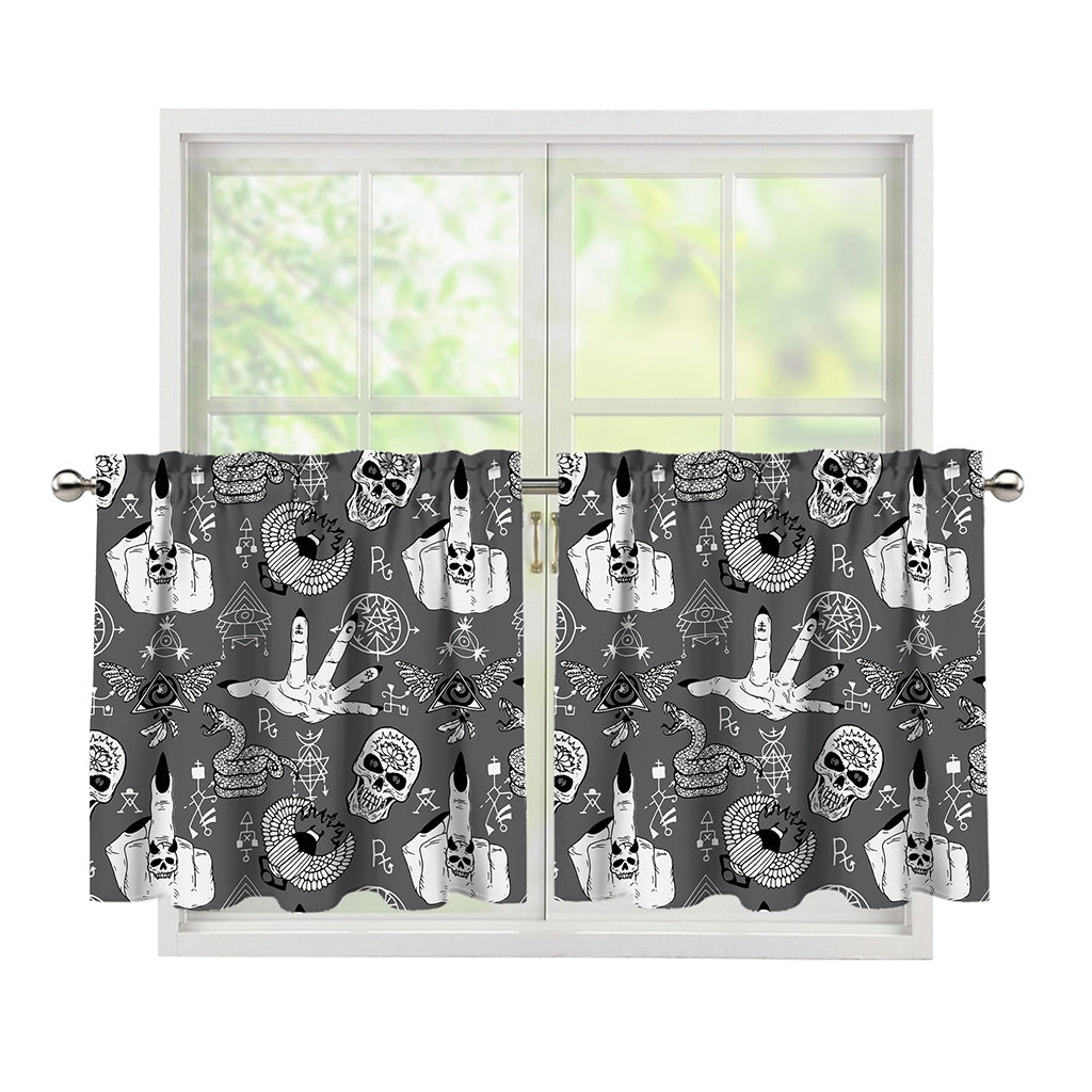 Gothic Wicca Curse Print Tier Curtains