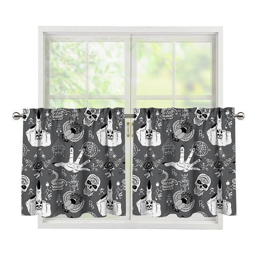 Gothic Wicca Curse Print Tier Curtains