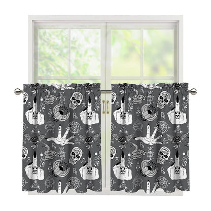 Gothic Wicca Curse Print Tier Curtains