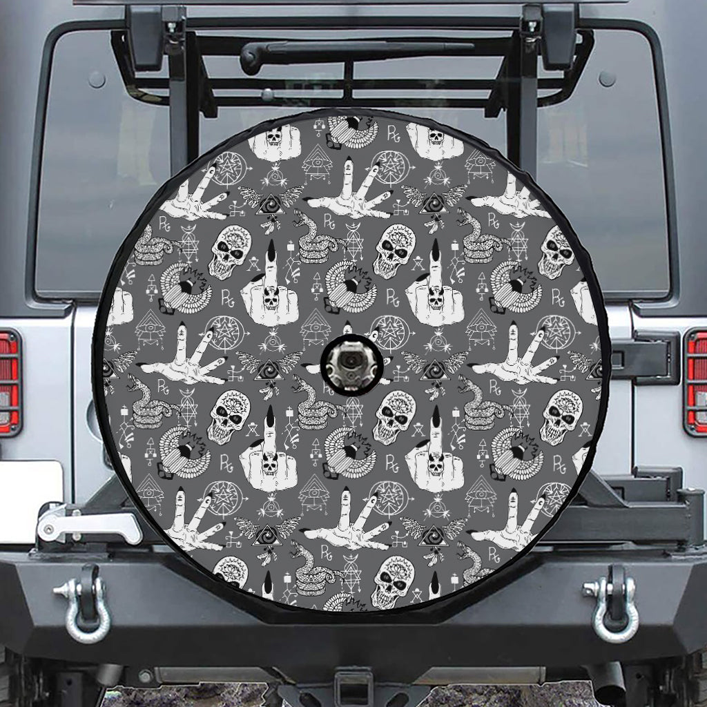 Gothic Wicca Curse Print Tire Cover With Camera Hole