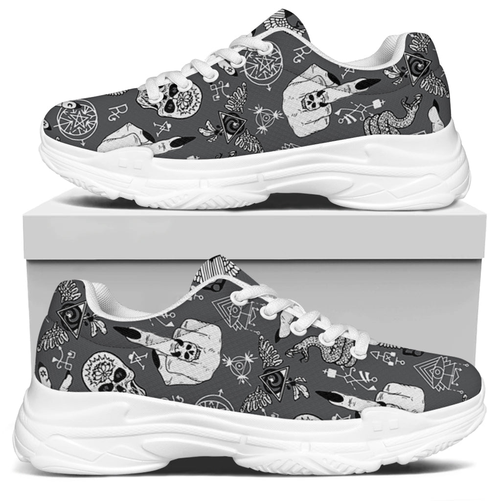 Gothic Wicca Curse Print White Chunky Shoes