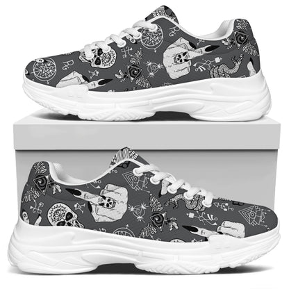 Gothic Wicca Curse Print White Chunky Shoes
