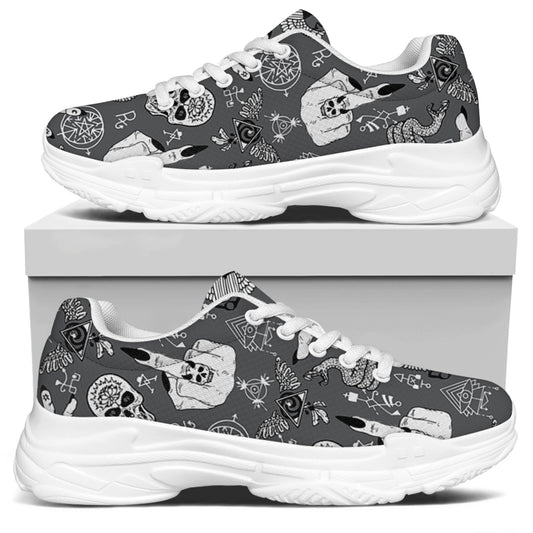 Gothic Wicca Curse Print White Chunky Shoes