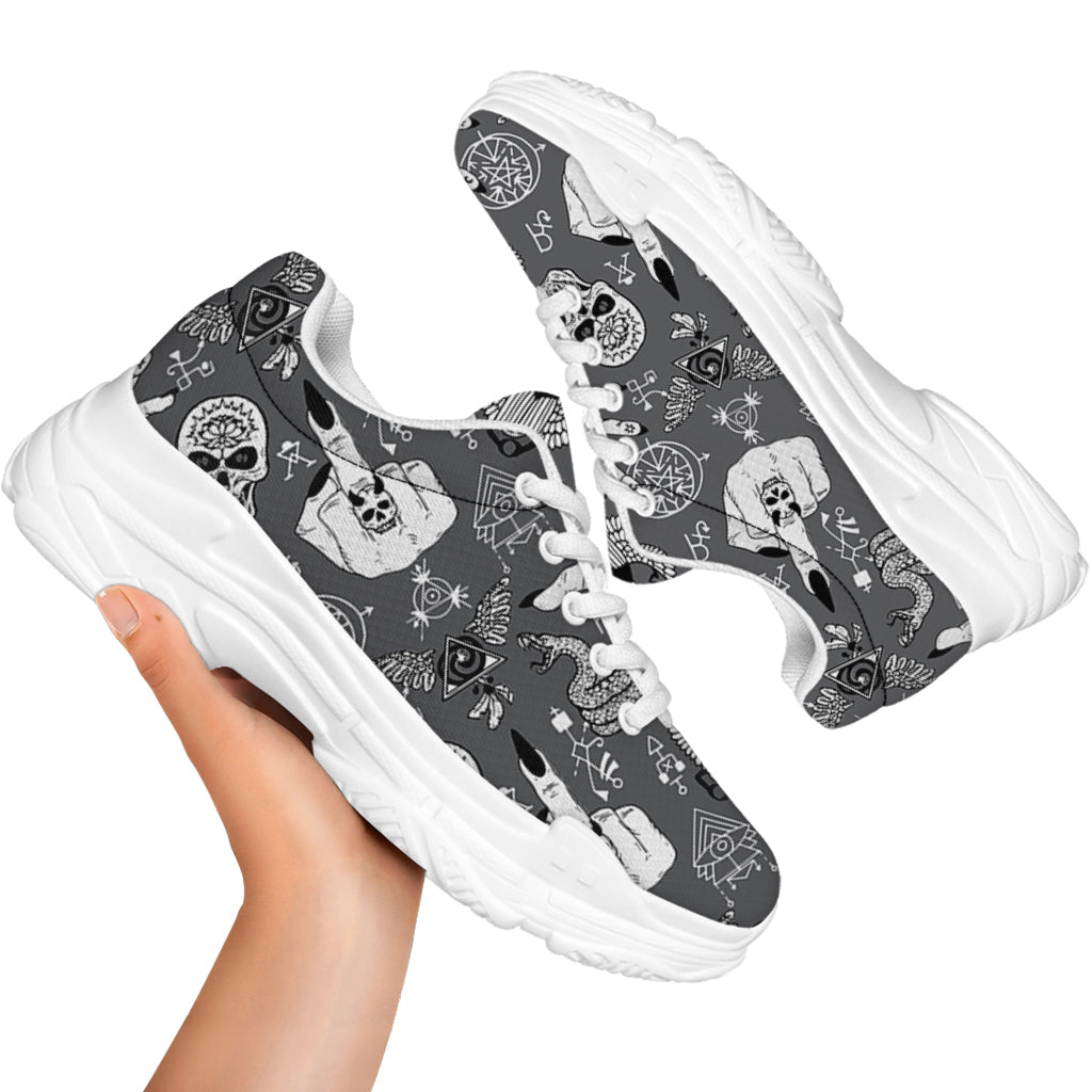 Gothic Wicca Curse Print White Chunky Shoes