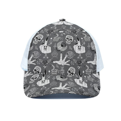 Gothic Wicca Curse Print White Mesh Trucker Cap