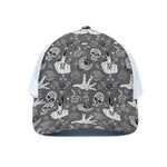 Gothic Wicca Curse Print White Mesh Trucker Cap