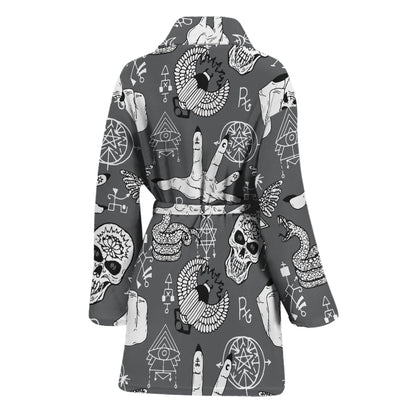 Gothic Wicca Curse Print Women's Bathrobe