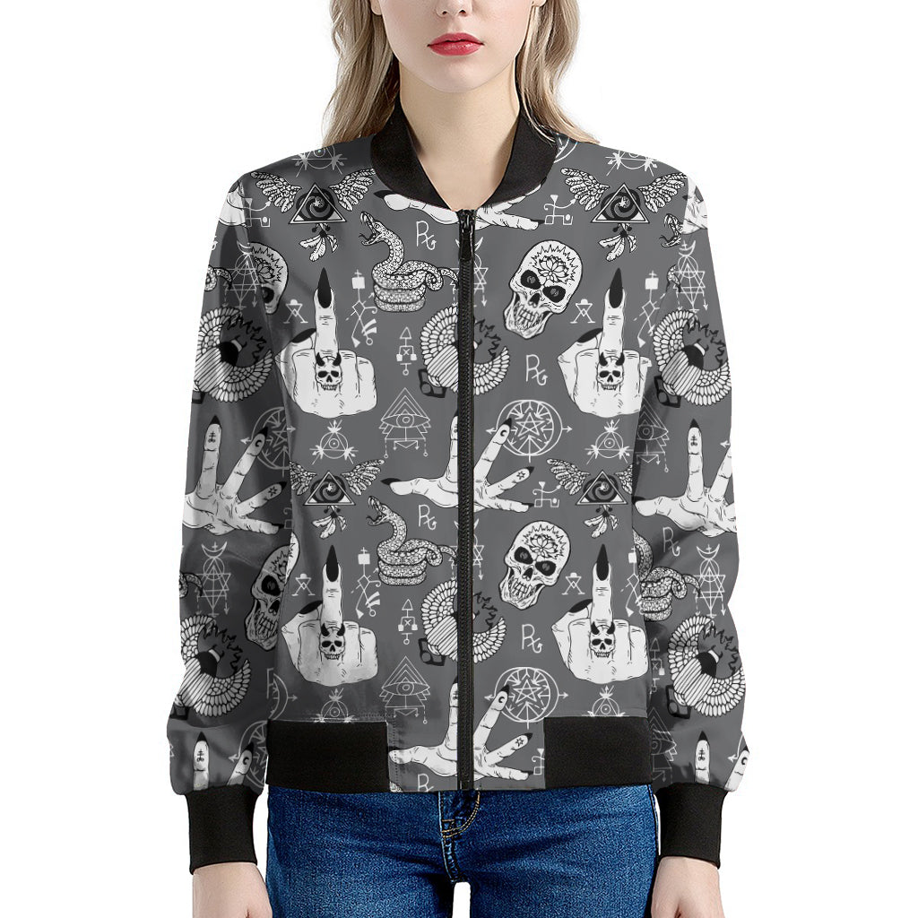 Gothic Wicca Curse Print Women's Bomber Jacket