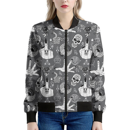 Gothic Wicca Curse Print Women's Bomber Jacket