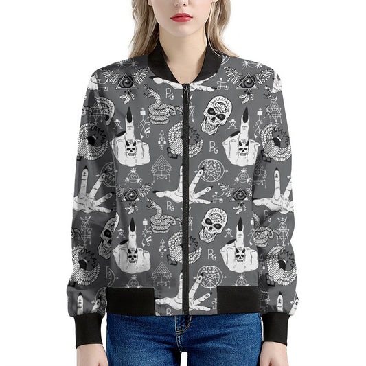 Gothic Wicca Curse Print Women's Bomber Jacket