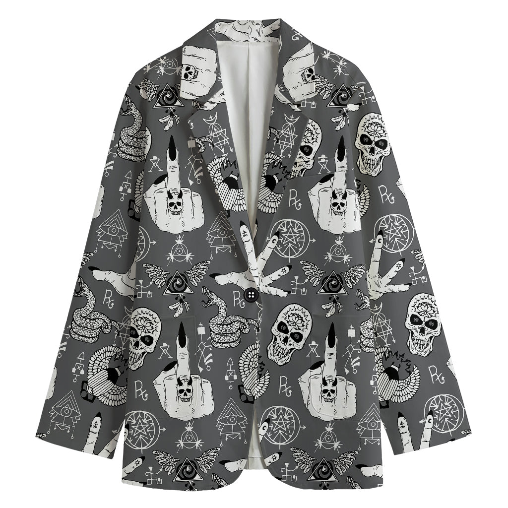 Gothic Wicca Curse Print Women's Cotton Blazer