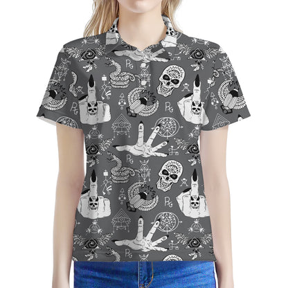 Gothic Wicca Curse Print Women's Polo Shirt
