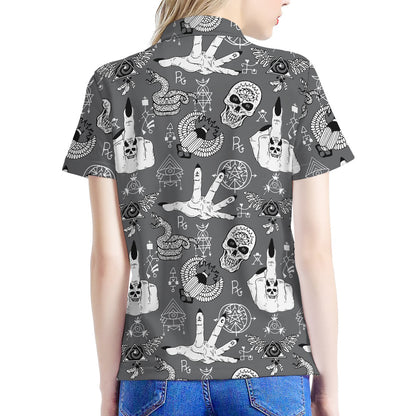 Gothic Wicca Curse Print Women's Polo Shirt