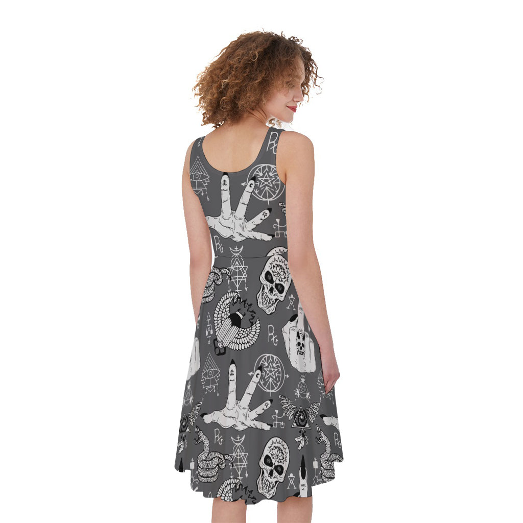 Gothic Wicca Curse Print Women's Sleeveless Dress